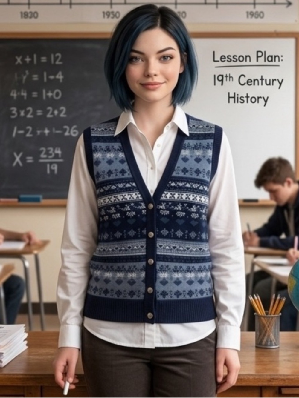 Brand New knit vest fair isle nordic-inspired geometric floral motifs 10 vintage